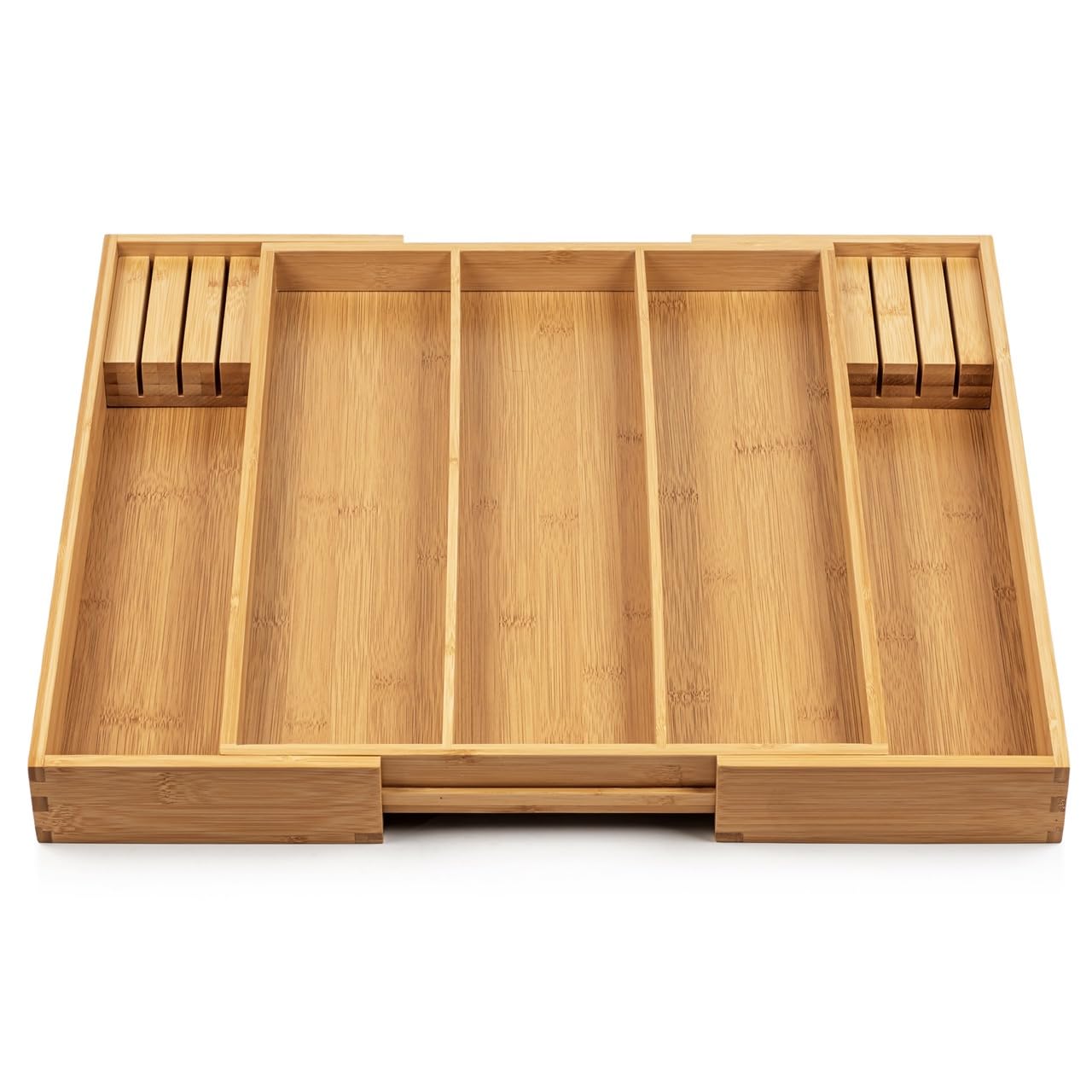 Purawood Bamboo Drawer Organizer - Expandable Silverware Organizer & Utensil Drawer Organizer, Cutlery Tray with Dividers, 7-9 Slots- Kitchen Organizer for Utensils & Flatware (Natural)