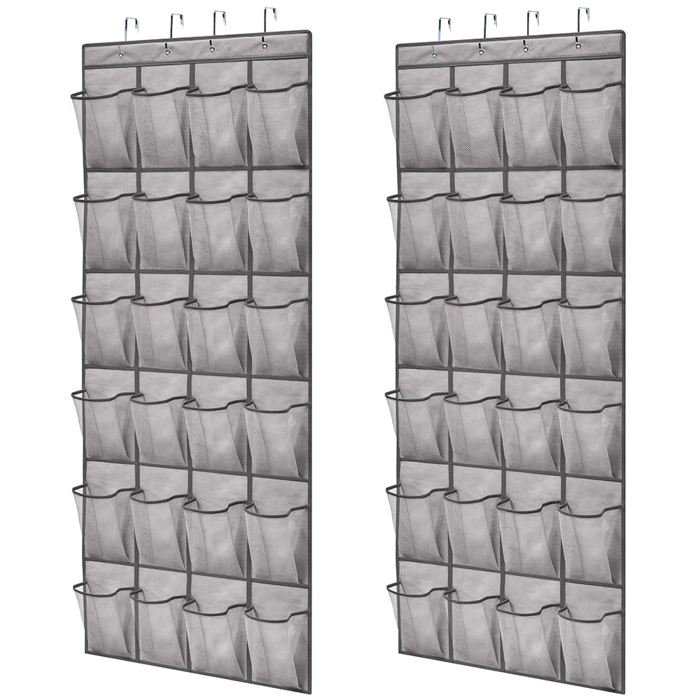 GORILLA GRIP Over the Door Shoe Organizer, 24 Large Breathable Mesh Pockets, Space Saving Hanging Storage Holder, Closet Rack Hanger Holds Up to 40 lbs, Hangs on Closets for Shoes, Accessories, Black