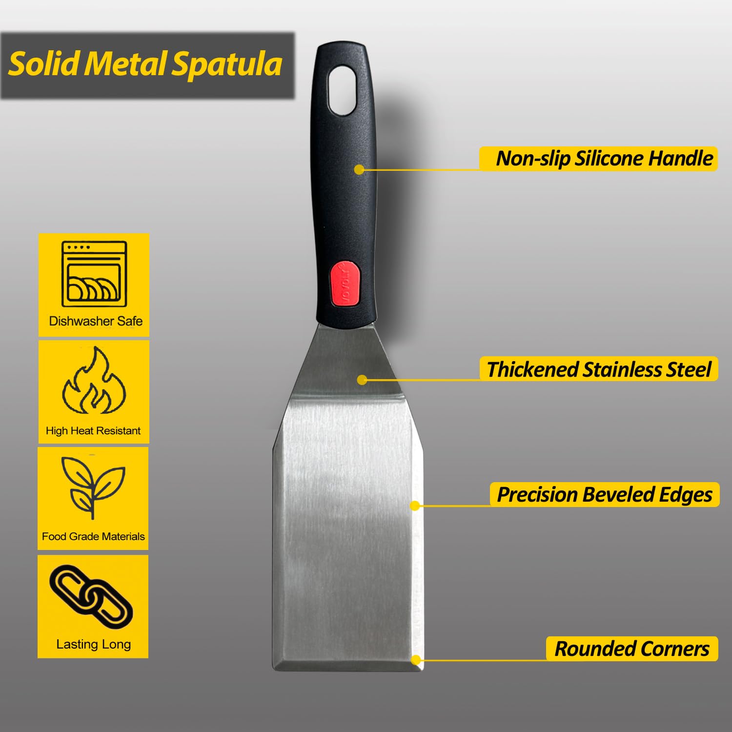 Professional Metal Spatula for Cast Iron Skillets and Flat Top Grills, Full Tang Wooden Handle,1.8mm Thick Stainless Steel Blade, Smash Burger Spatula Turner for Flipper, Cooking, BBQ, 4.7 x 2.7 Inch