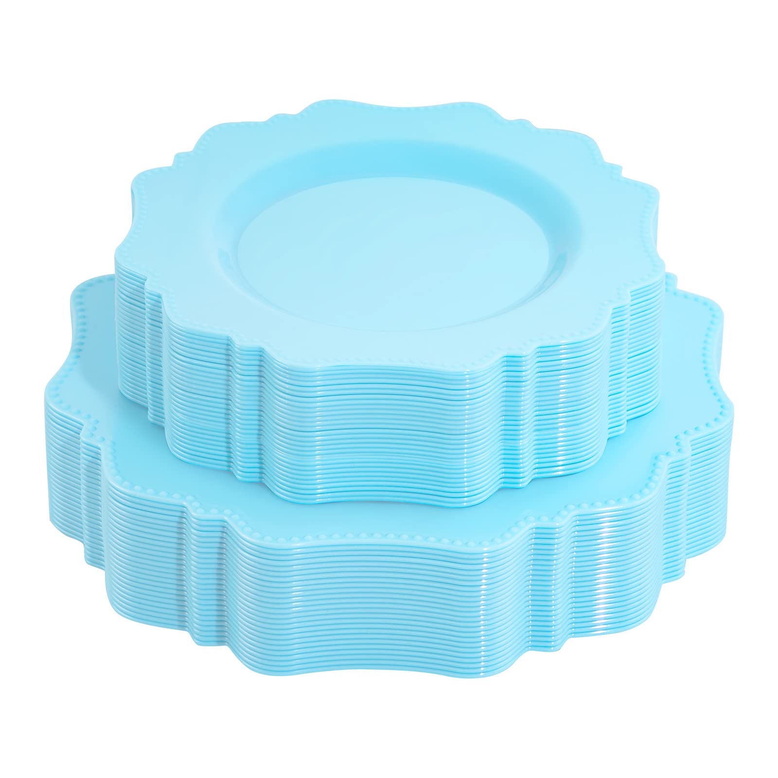 COLOSUS 60PCS White Plastic Plates for 30 guests-Fancy Plastic Beaded Plates,Plastic Plates for Party, Elegant White plates,Include 30 PCS 10.5" Dinner plates & 30PCS 8.25" Dessert plates for easter