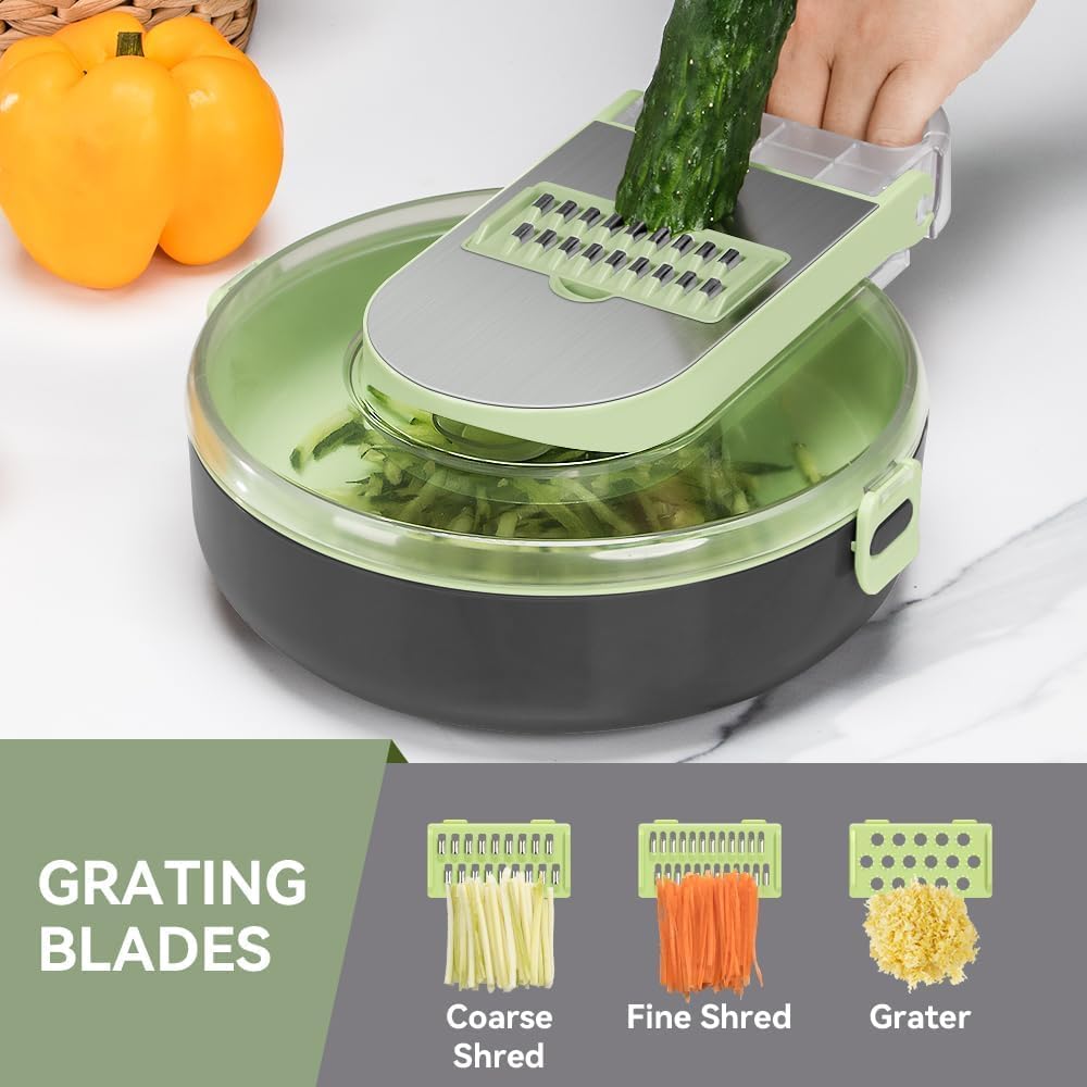 KEOUKE Rotary Cheese Grater with Handle Vegetable Cheese Shredder Slicer Grater with Vegetable Chopper Cutter 13 in 1 Veggie Chopper