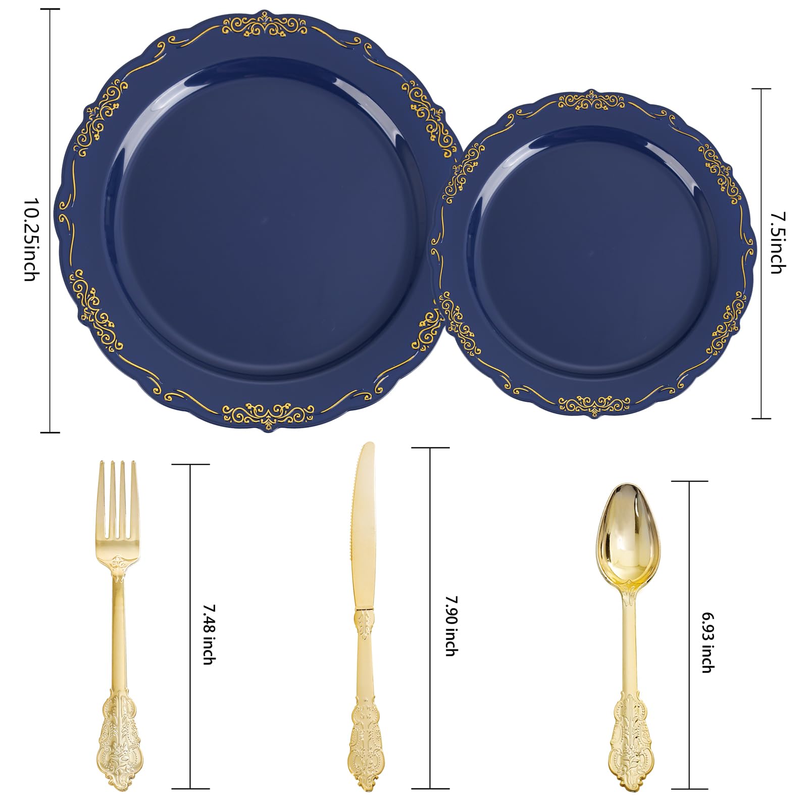 DaYammi 150Pcs Ivory Plastic Plates with Gold Rim,Disposable Plastic Plates Include 30 Dinner Plate,30 Salad Plate,30 Forks,30 Spoons,30 Knives,Ivory and Gold Plates for Party,Wedding,Mother's Day