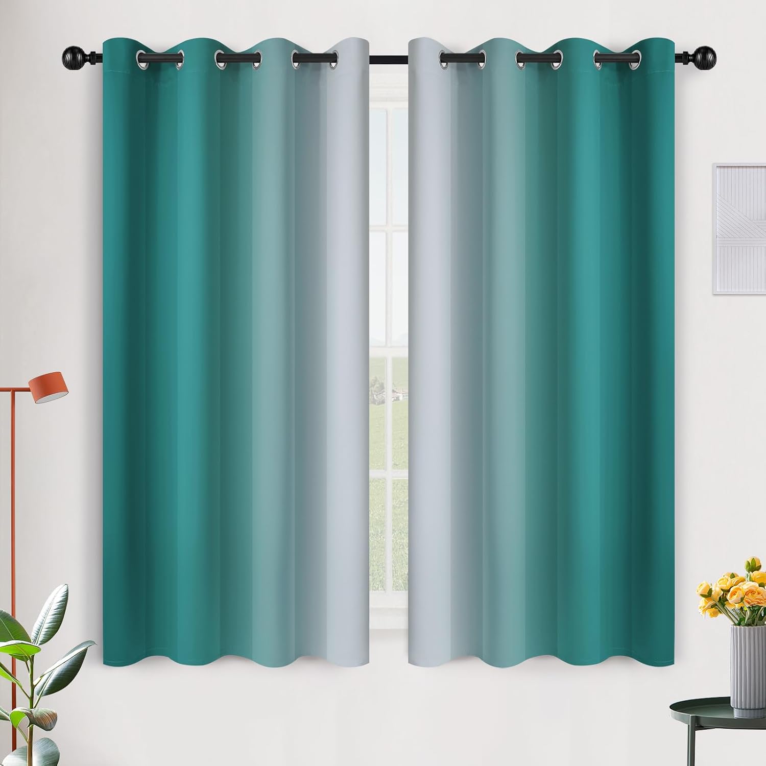 SimpleHome Ombre Room Darkening Curtains for Bedroom, Gradient Black to Grey White Light Blocking Thermal Insulated Grommet Window Curtain/Drapes for Living Room,2 Panels, 52x84 inches Length
