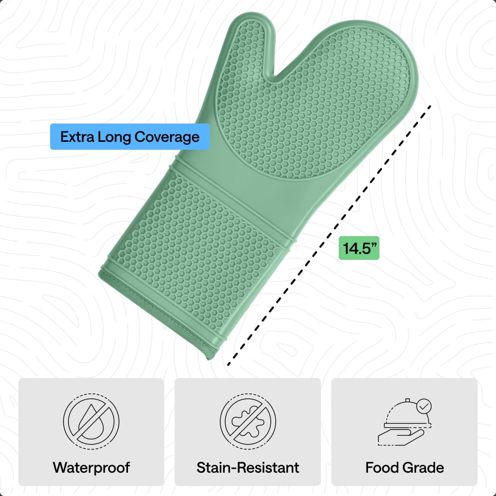 GORILLA GRIP BPA-Free Soft Silicone Oven Mitts, Heat Resistant and Waterproof Cooking Safety Gloves, Thick Cotton Lining, Flexible Gripping, Kitchen Potholders Set, for Grilling, BBQ, 12.5x8.3, Black