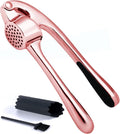 Kitessensu High Effective Premium Garlic Press Set, With Silicone Garlic Peeler & Brush, Heavy Duty Garlic Mincer, Easy to Squeeze and Clean, Rust Proof & Dishwasher Safe - Rose Gold