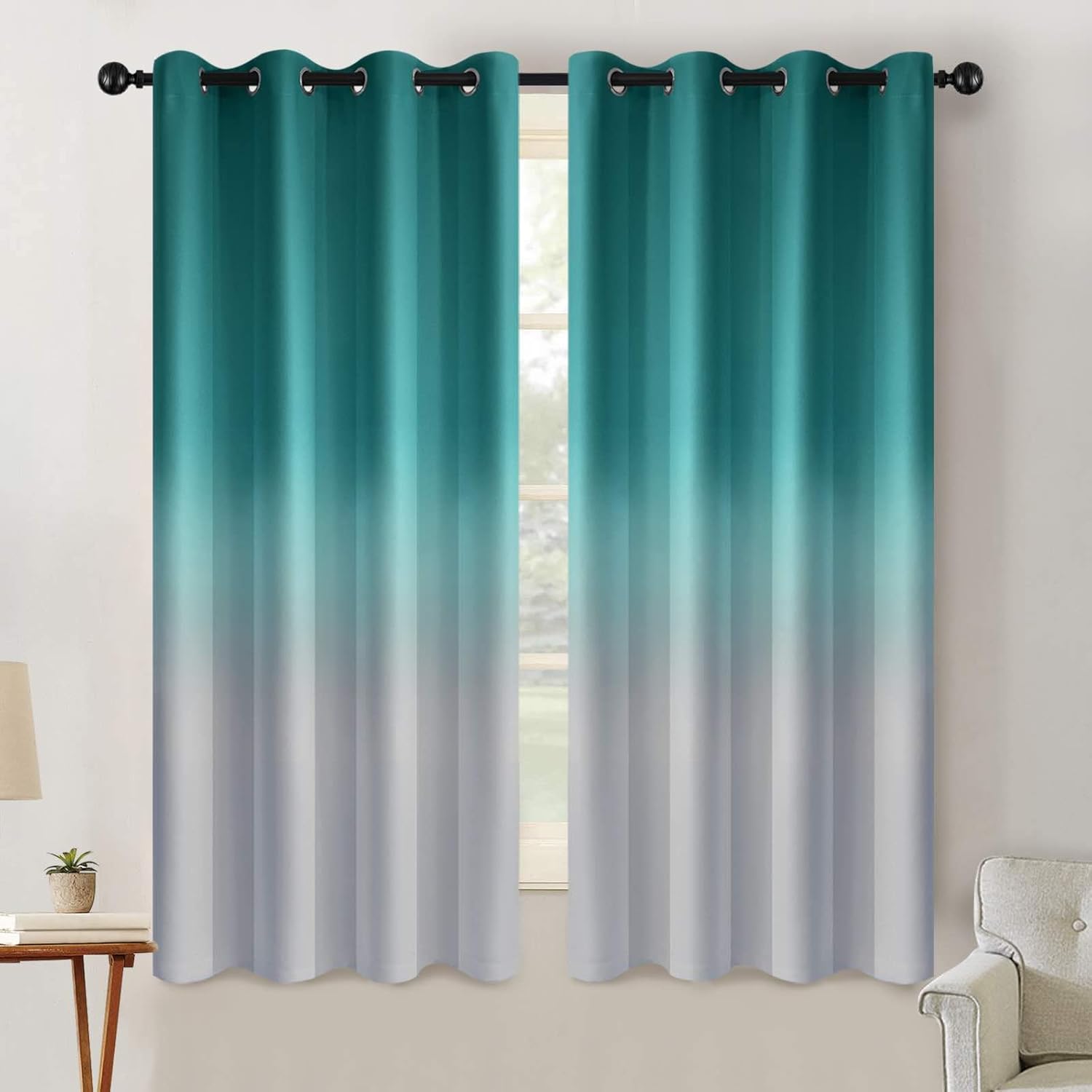SimpleHome Ombre Room Darkening Curtains for Bedroom, Gradient Black to Grey White Light Blocking Thermal Insulated Grommet Window Curtain/Drapes for Living Room,2 Panels, 52x84 inches Length