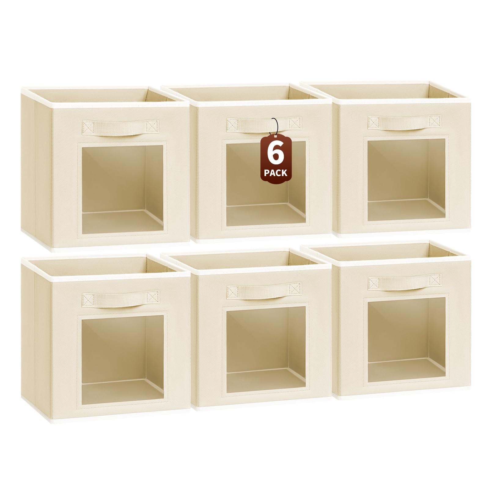 Homsorout Storage Cube 11 Inch - Cube Storage Bins with Window, Closet Storage Baskets with Handle, Fabric Bins for Closet, Shelves, Toys, Clothes, Set of 6, Grey