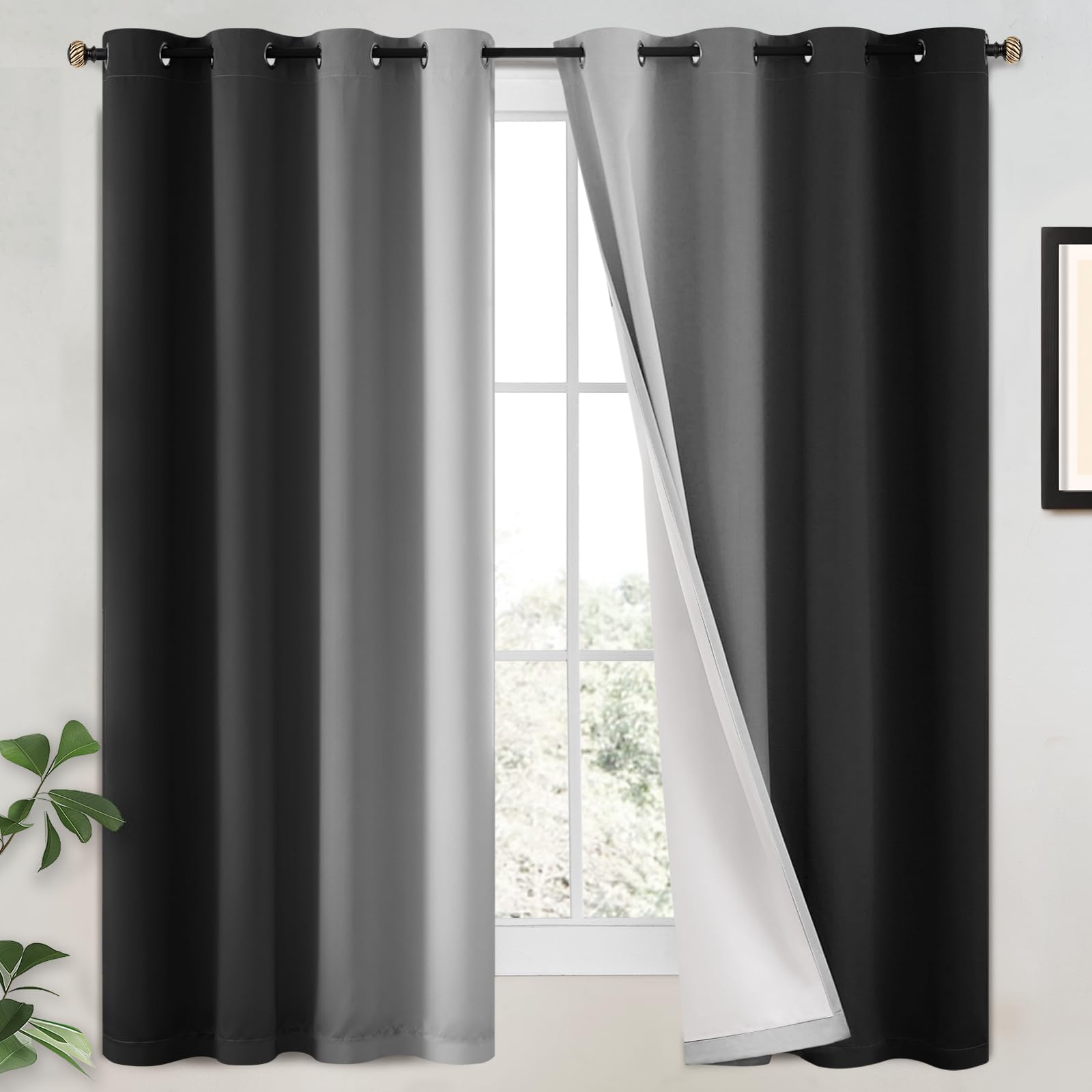 Yakamok Blue and Greyish White Ombre Curtains, Room Darkening Gradient Color Curtains for Bedroom, Light Blocking Thermal Insulated Window Drapes for Living Room(2 Panels, 52x84 Inch)