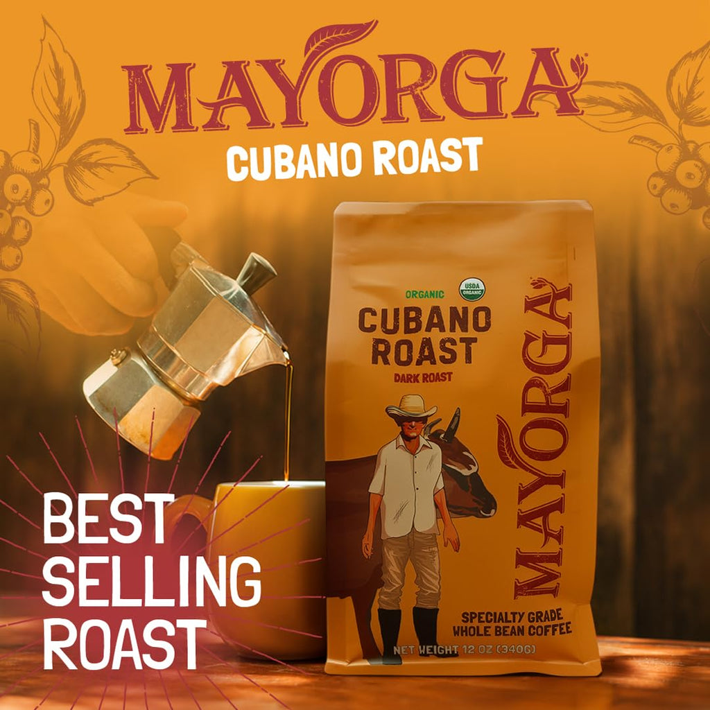 Mayorga Organic Coffee 2lb Cafe Cubano Roast - Dark Roast Whole Bean Specialty Grade Coffee, 100% Arabica, Slow Roasted, Bold and Smooth Flavor with Low Acidity - USDA Organic, Non-GMO, Kosher