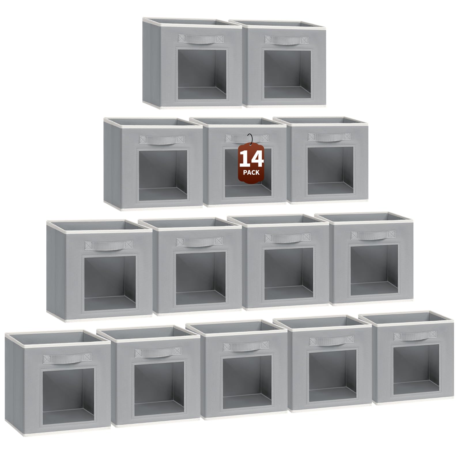 Homsorout Storage Cube 11 Inch - Cube Storage Bins with Window, Closet Storage Baskets with Handle, Fabric Bins for Closet, Shelves, Toys, Clothes, Set of 6, Grey
