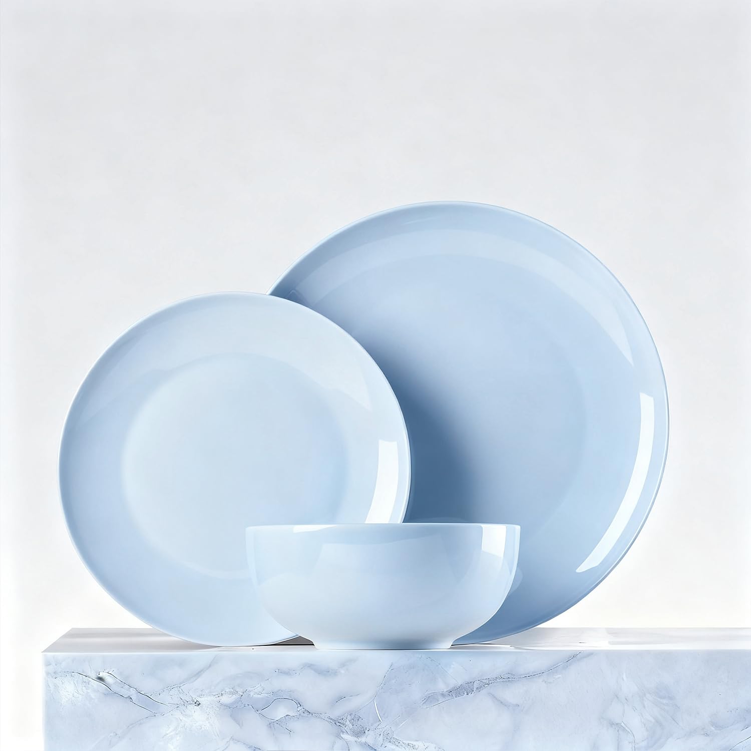 KINGSTONE 12-Piece Bone China Dinnerware Set for 4, Lightweight and Durable, Microwave and Dishwasher Safe, White Plates and Bowls for Everyday Use