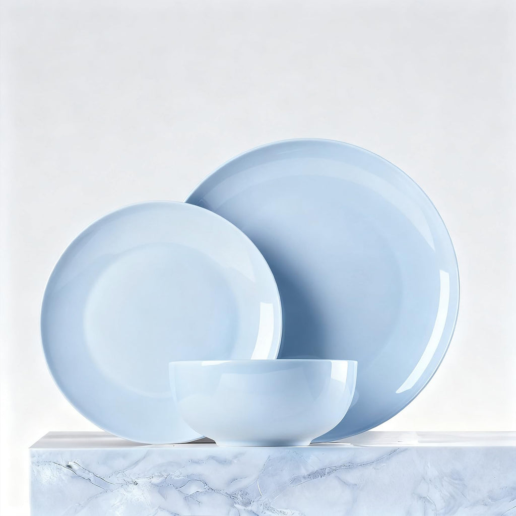 KINGSTONE 12-Piece Bone China Dinnerware Set for 4, Lightweight and Durable, Microwave and Dishwasher Safe, White Plates and Bowls for Everyday Use