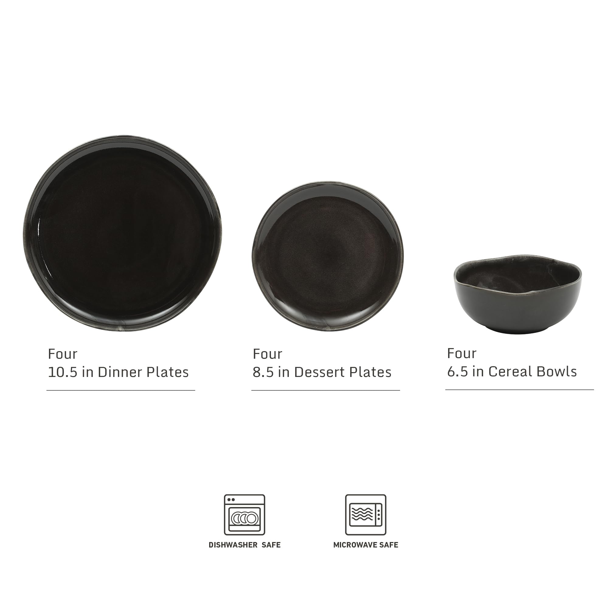 Gibson Elite Soho Lounge Square 16-Piece Dinnerware Set, Service for 4, Reactive Glaze Stoneware Plates and Bowls, Modern Dishes, Microwave & Dishwasher Safe – Red and Black