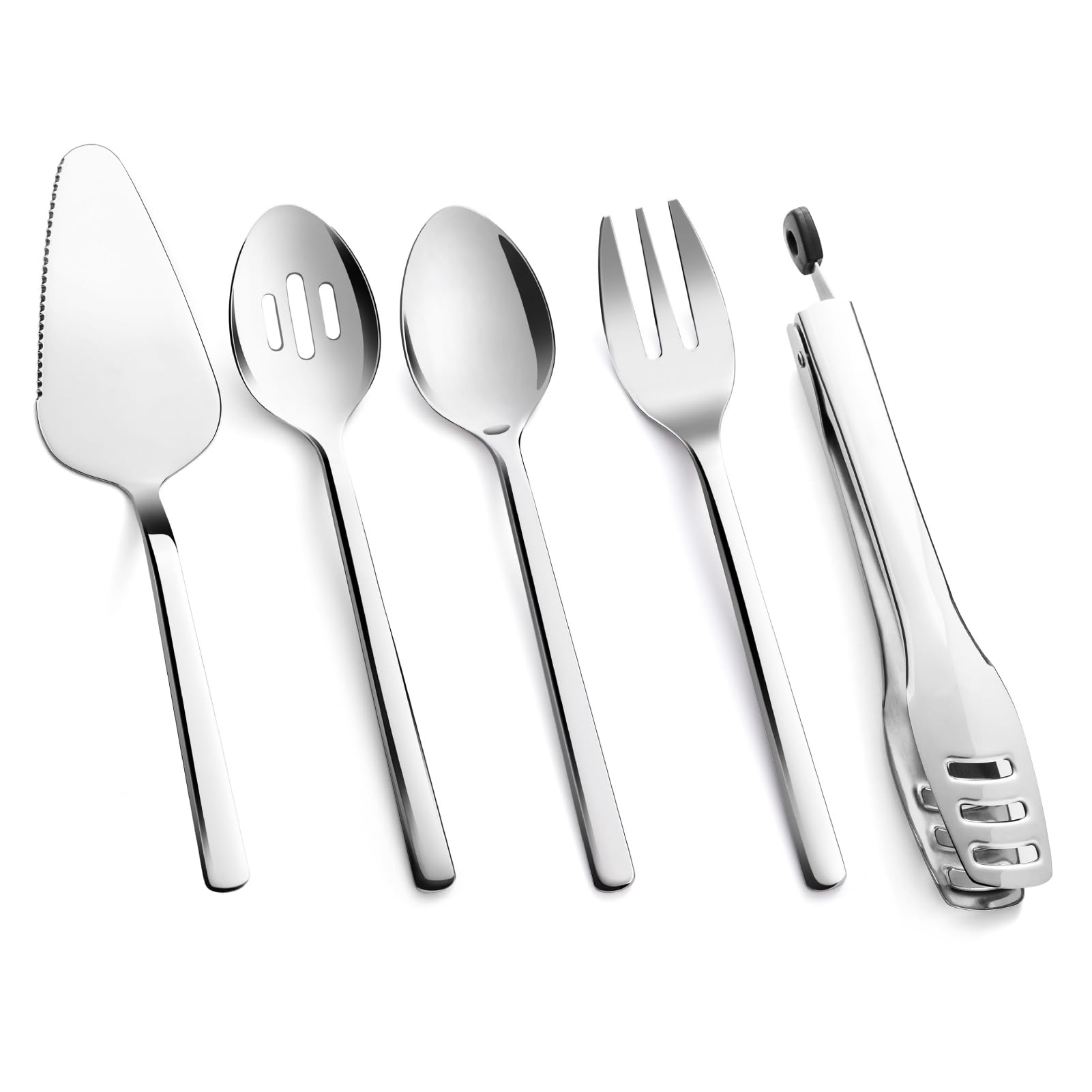 KINGSTONE Large Hostess Serving Utensils Set, 18/10 Stainless Steel Heavy Duty 10-inch Serving Utensils, Slotted Spoons, Forks, Tongs, Cake Pie Server for Buffet, Wedding, Party