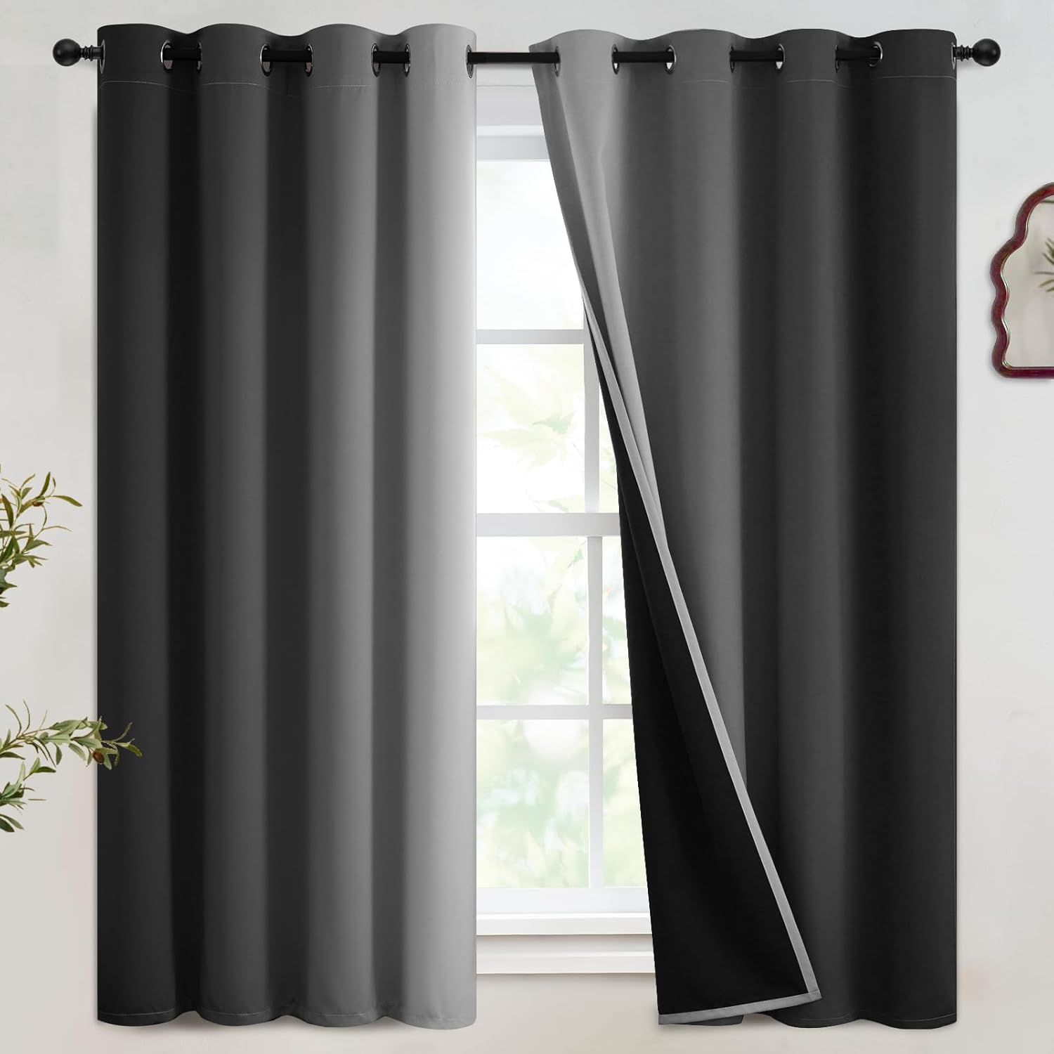 SimpleHome Ombre Room Darkening Curtains for Bedroom, Gradient Black to Grey White Light Blocking Thermal Insulated Grommet Window Curtain/Drapes for Living Room,2 Panels, 52x84 inches Length