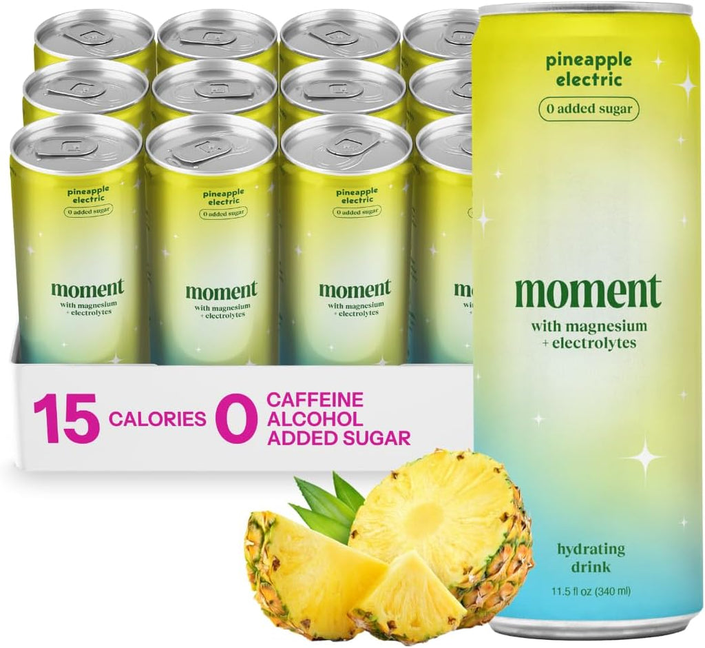 Moment Sparkling Electrolyte Drink (Pineapple) - Zero Added Sugar Electrolyte Drinks with Magnesium, Potassium, Sodium - Hydration Drinks with Electrolytes to Stay Hydrated and Recover Fast - 12 Pack