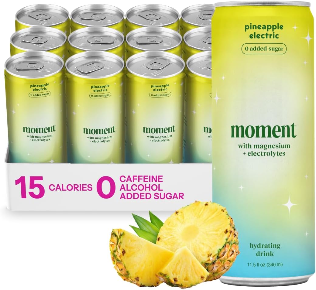 Moment Sparkling Electrolyte Drink (Pineapple) - Zero Added Sugar Electrolyte Drinks with Magnesium, Potassium, Sodium - Hydration Drinks with Electrolytes to Stay Hydrated and Recover Fast - 12 Pack