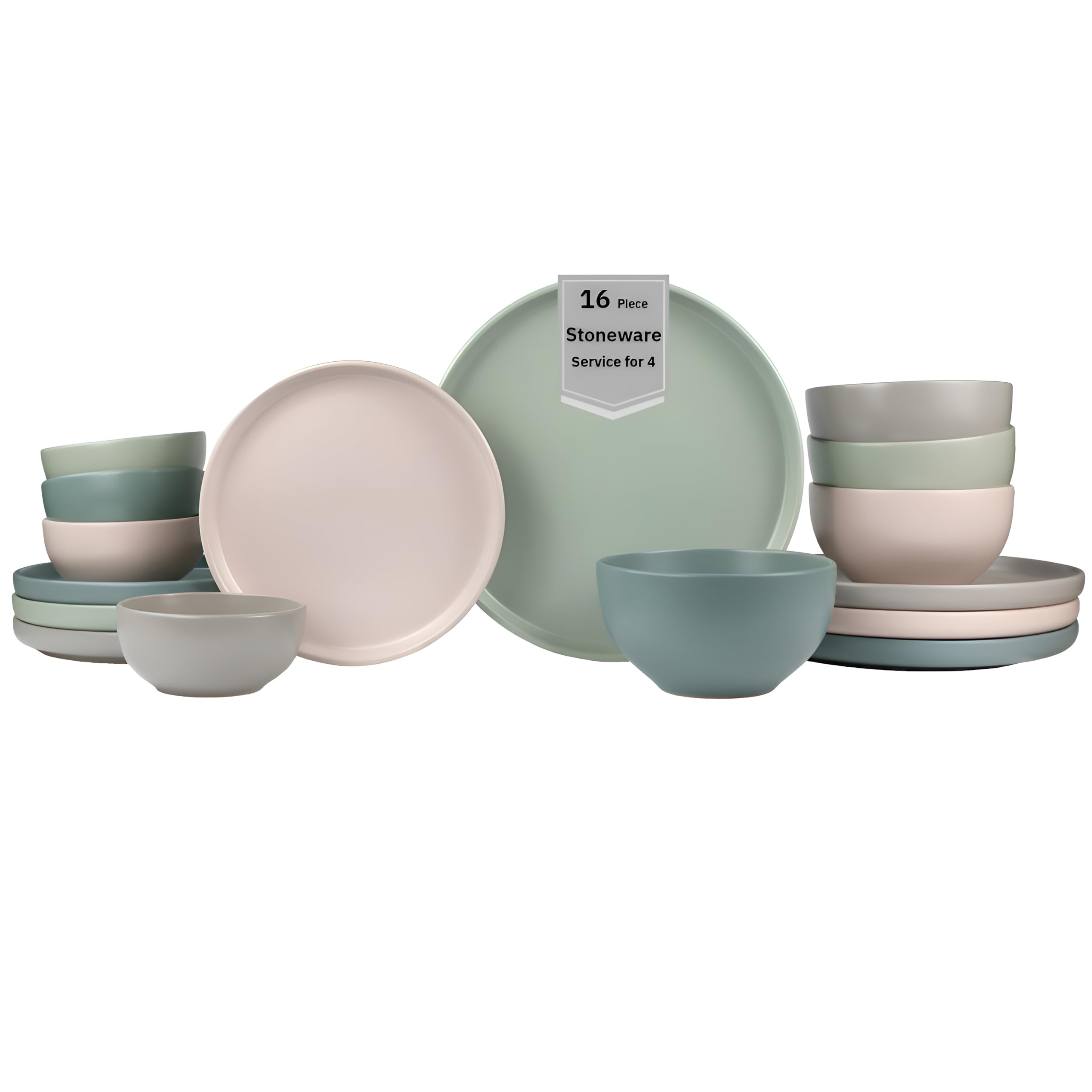 Sango Siterra Painter's Palette 16-Piece Stoneware Dinnerware Set - Service for 4, Ceramic Plates and Bowls Sets, Chip Resistant, Rustic Dishware, Microwave & Dishwasher Safe Kitchen Dishes