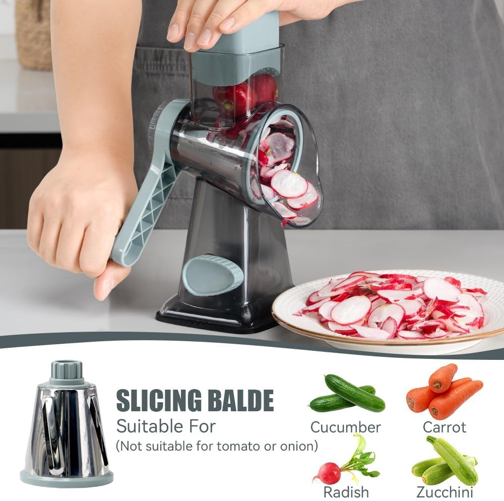KEOUKE Rotary Cheese Grater with Handle Vegetable Cheese Shredder Slicer Grater with Vegetable Chopper Cutter 13 in 1 Veggie Chopper
