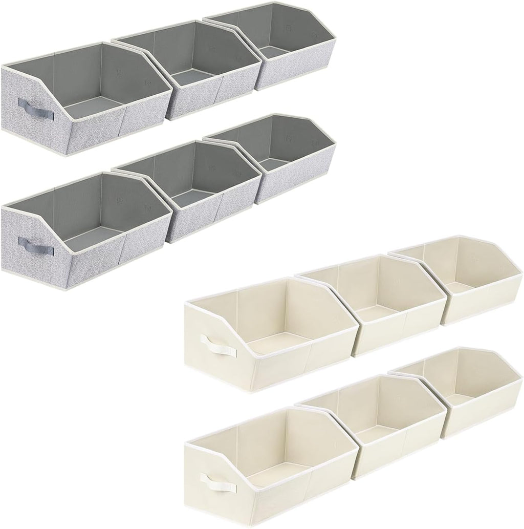 Homsorout Organizer Bins Cube Storage - Trapezoid Storage Bin 6 Pack Beige & Grey, Fabric Baskets for Organizing, Large Storage Basket for Shelves