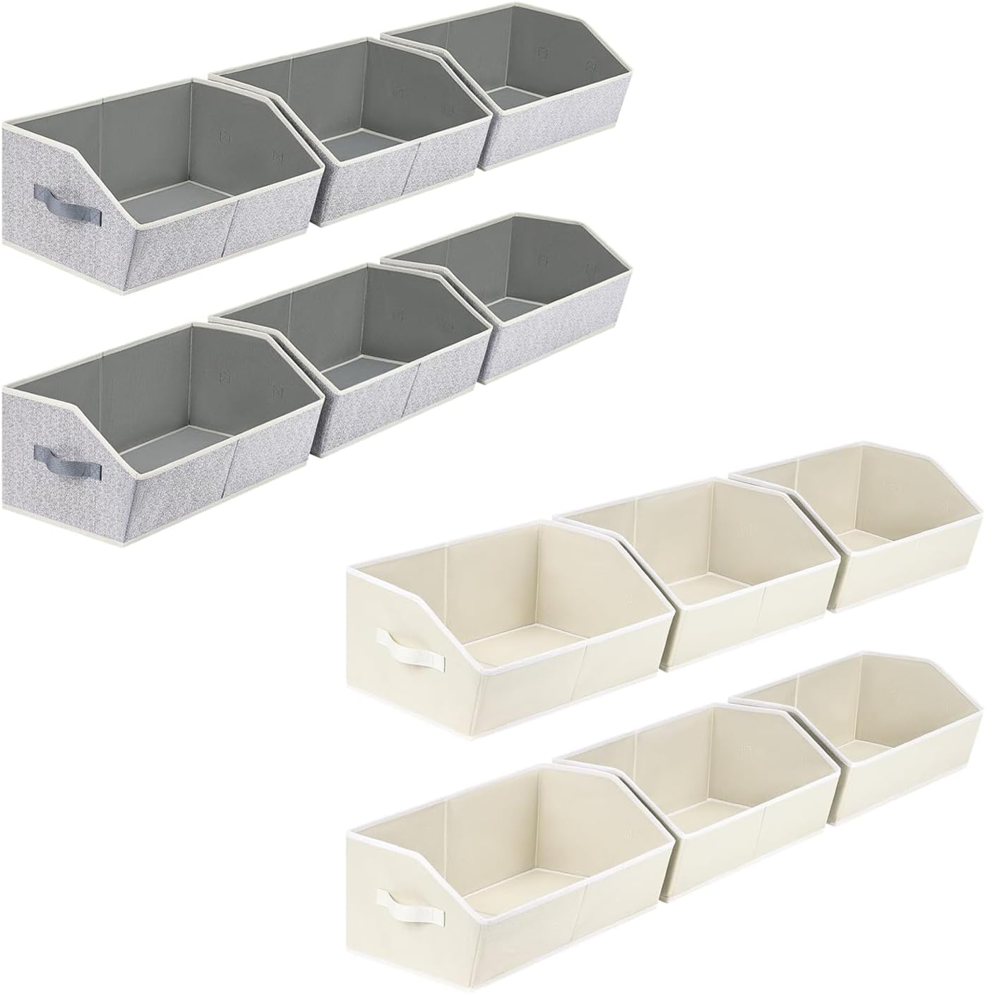 Homsorout Organizer Bins Cube Storage - Trapezoid Storage Bin 6 Pack Beige & Grey, Fabric Baskets for Organizing, Large Storage Basket for Shelves