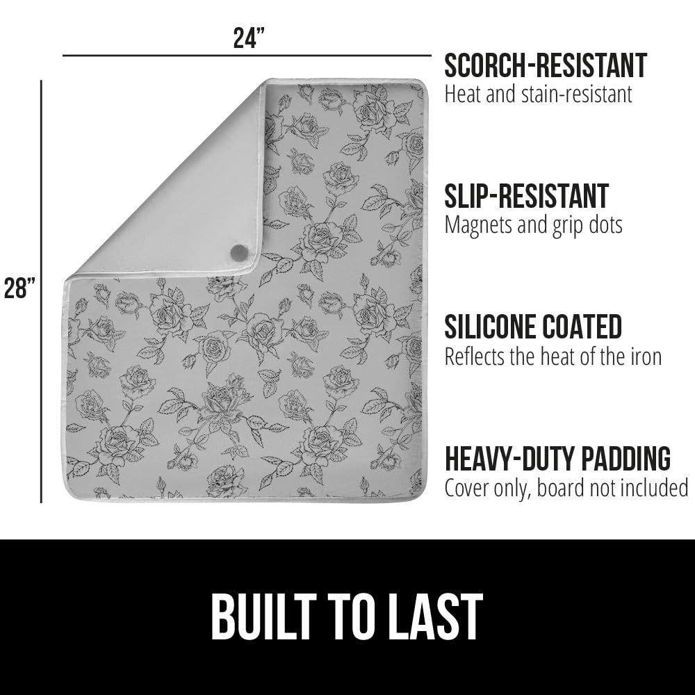 GORILLA GRIP The Original Ironing Board Cover and Pad, Silicone Coating, Thick Scorch Resistant Padding, Heavy Duty Iron Covers Standard Boards, Hook and Loop Fastener Strap, Silver, 15x54