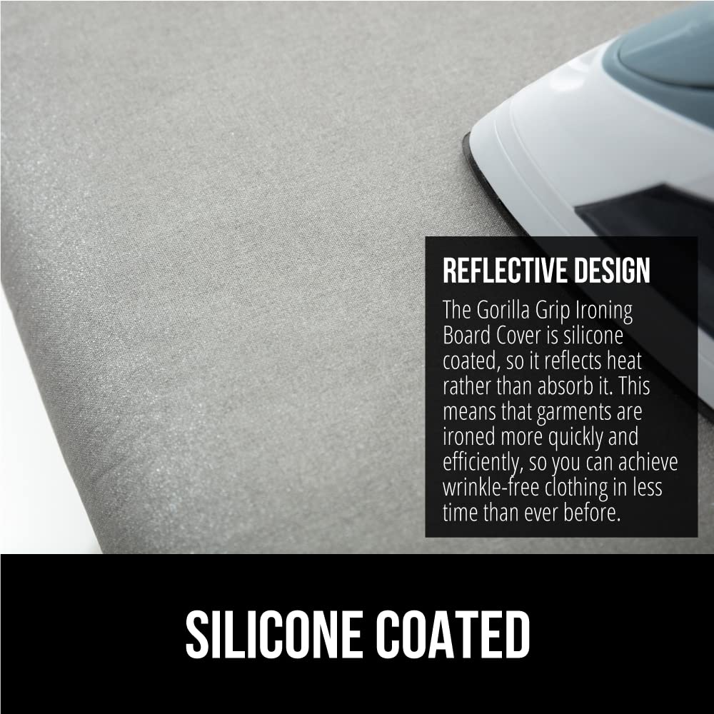 GORILLA GRIP The Original Ironing Board Cover and Pad, Silicone Coating, Thick Scorch Resistant Padding, Heavy Duty Iron Covers Standard Boards, Hook and Loop Fastener Strap, Silver, 15x54