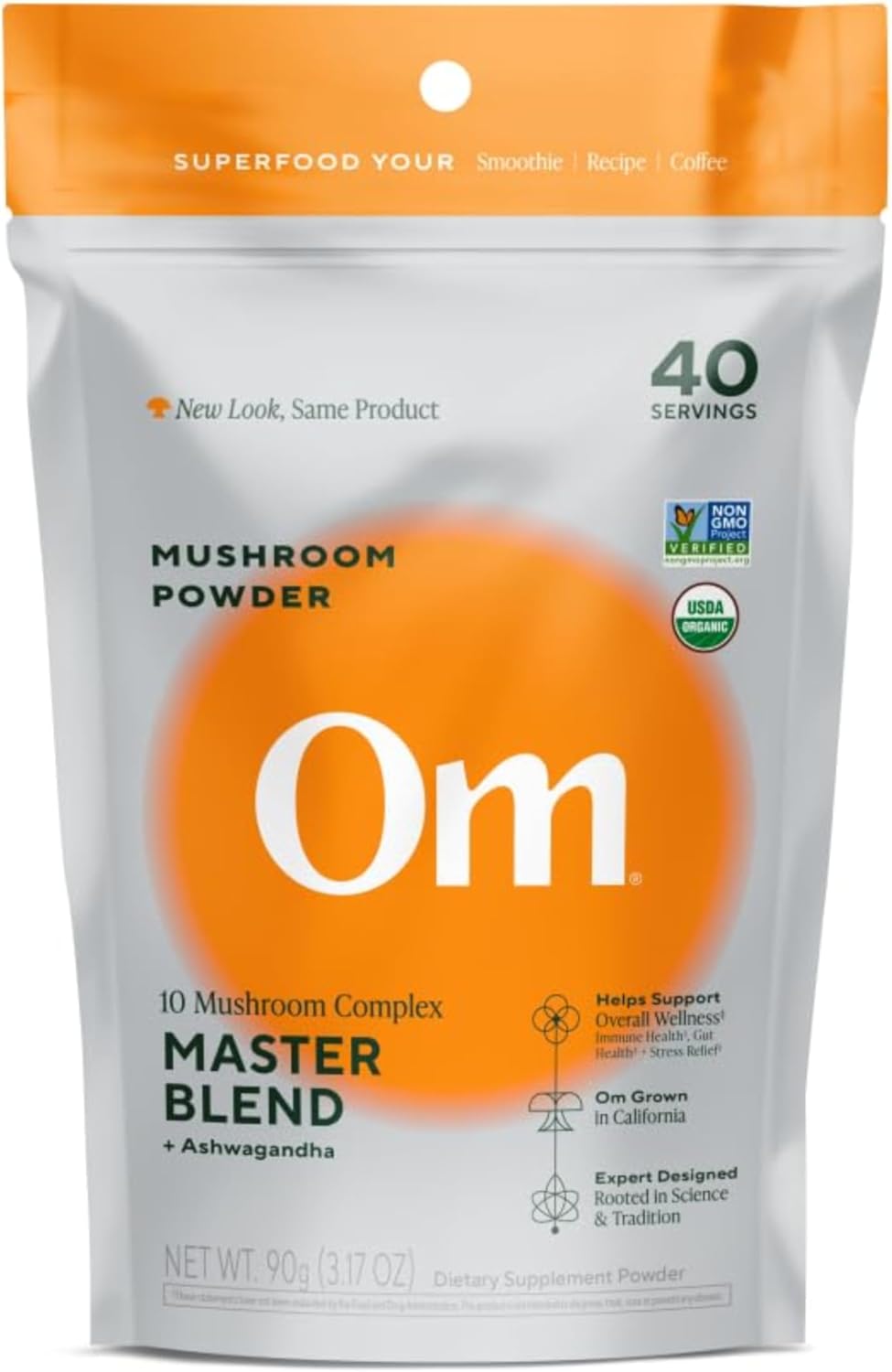 OM Mushrooms Master Blend Mushroom Powder – Organic Mushroom Supplement with 10 Mushrooms and Ashwagandha - Support Immunity, Gut Health & Stress Relief, 6.34 oz (80 Servings)