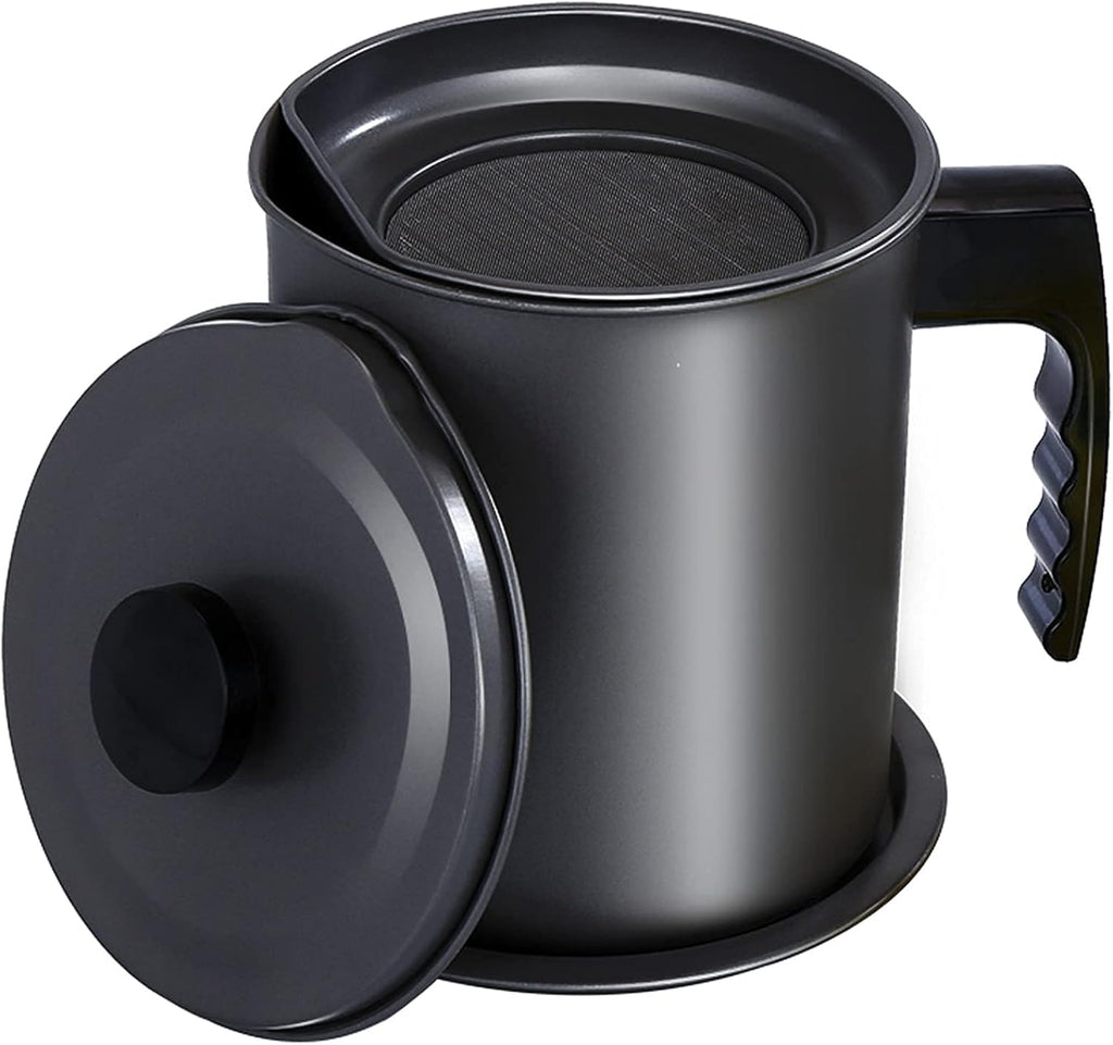 KEOUKE Bacon Grease Container with Strainer - 1.3L / 5.2 Cups Oil Storage Holder Can for Cooking, Frying with Replaceable Cleaning Brush