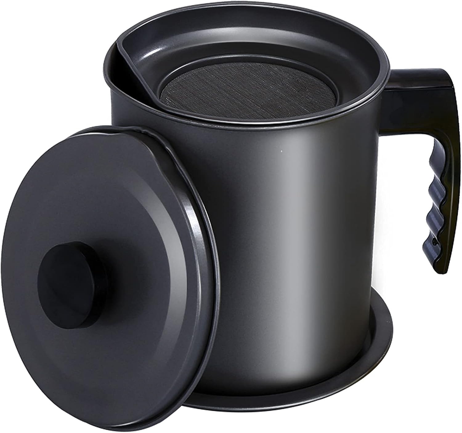 KEOUKE Bacon Grease Container with Strainer - 1.3L / 5.2 Cups Oil Storage Holder Can for Cooking, Frying with Replaceable Cleaning Brush