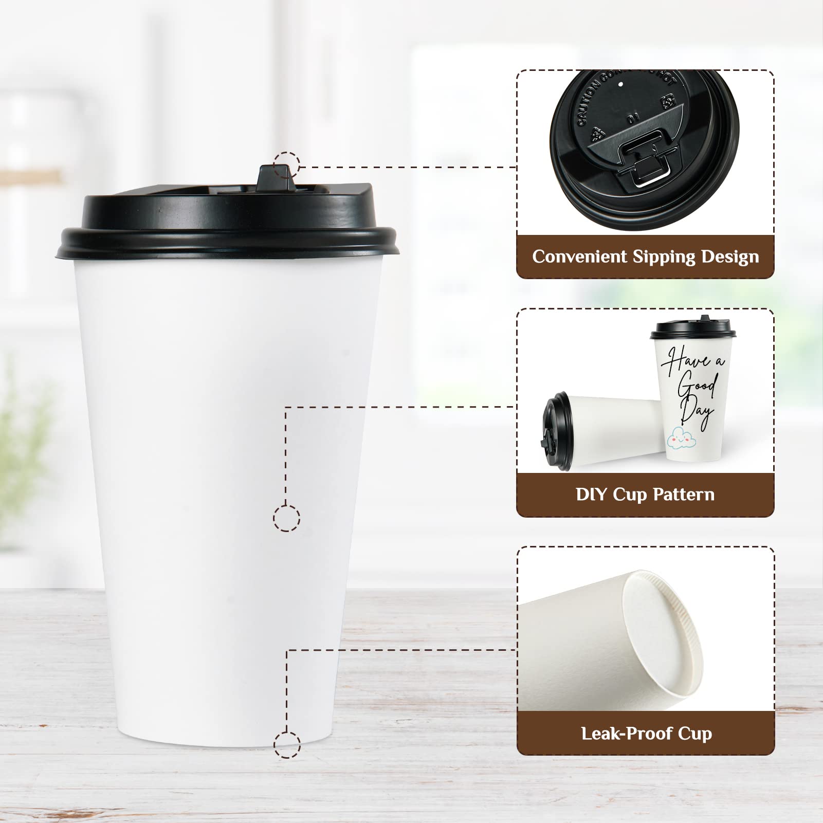 Vplus 500 Pack 12 OZ Paper Coffee Cups, Disposable 12 OZ Coffee Cups With Lids, Cold/Hot Drinking, For Home, Traveling, Stores, Office, And Events