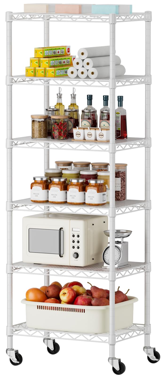 SINGAYE 3 Small Shelves Storage Shelf Wire Shelving Unit Metal Shelf Adjustable Organizers Storage Shelving with Wheels for Bathroom Laundry Room Kitchen Pantry11.5”D x 17.5”W x 30.5”H White