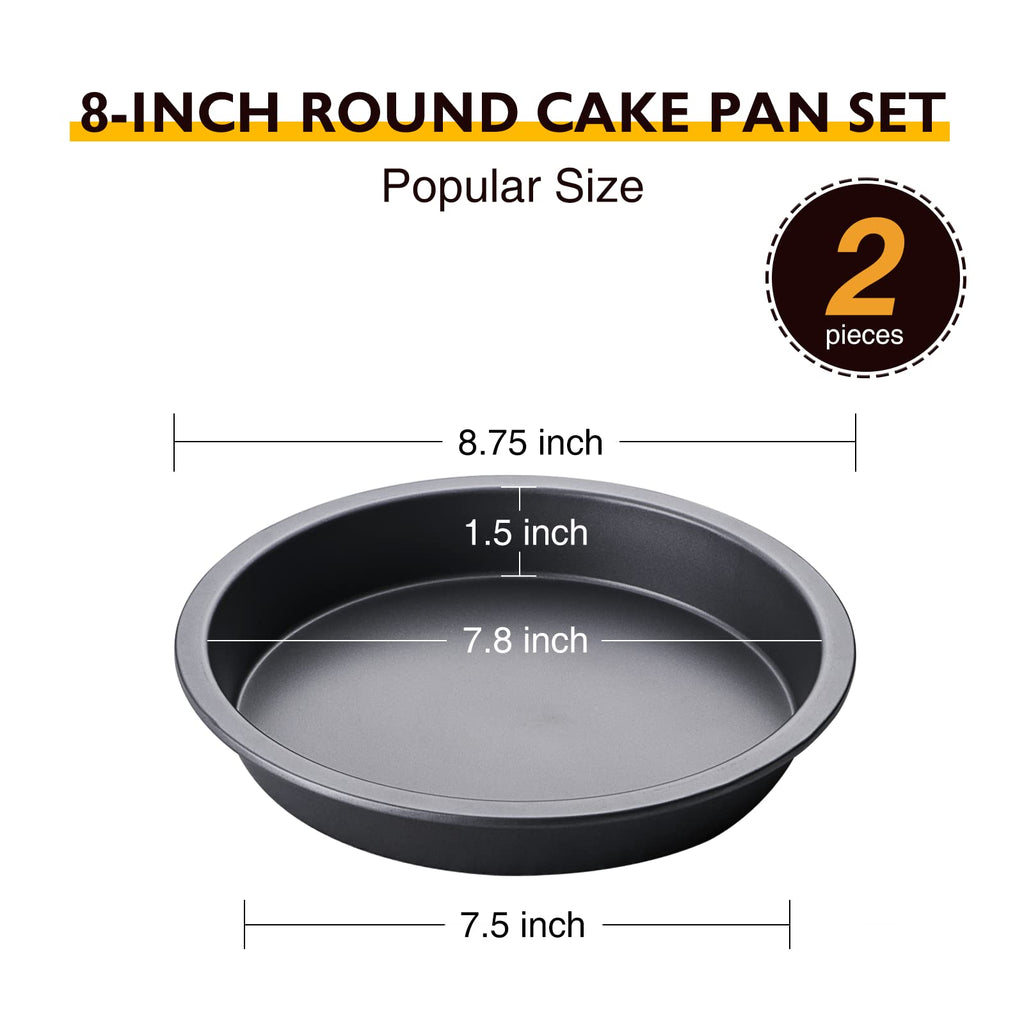 HONGBAKE 8x8 Cake Baking Pan Set, Nonstick Square Brownie Pans with Wider Grips, 2 Pieces, Heavy Duty, Grey