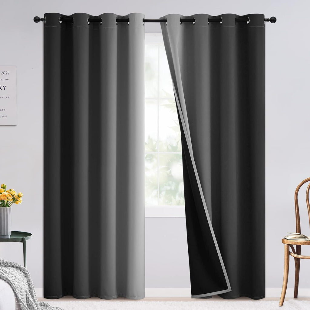 SimpleHome Ombre Room Darkening Curtains for Bedroom, Gradient Black to Grey White Light Blocking Thermal Insulated Grommet Window Curtain/Drapes for Living Room,2 Panels, 52x84 inches Length