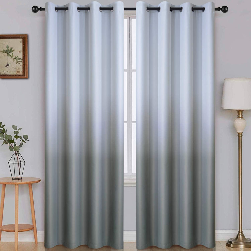 SimpleHome Ombre Room Darkening Curtains for Bedroom, Gradient Black to Grey White Light Blocking Thermal Insulated Grommet Window Curtain/Drapes for Living Room,2 Panels, 52x84 inches Length