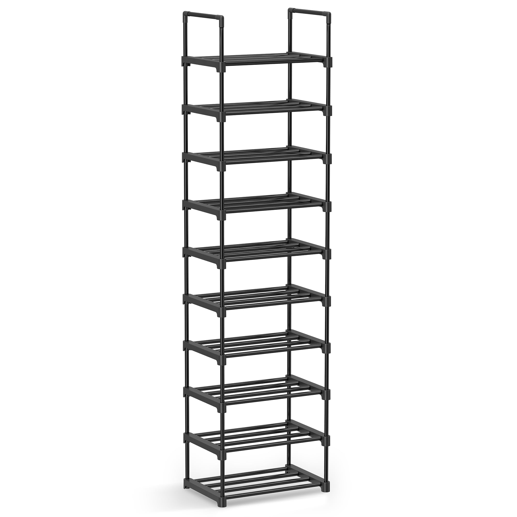 SONGMICS Shoe Rack, 3-Tier Shoe Organizer, Metal Storage Shelf, Upright or Upside Down, for 16-20 Pairs, Stackable, for Entryway, 11.8 x 36.2 x 21.7 Inches, Black ULSA303B02