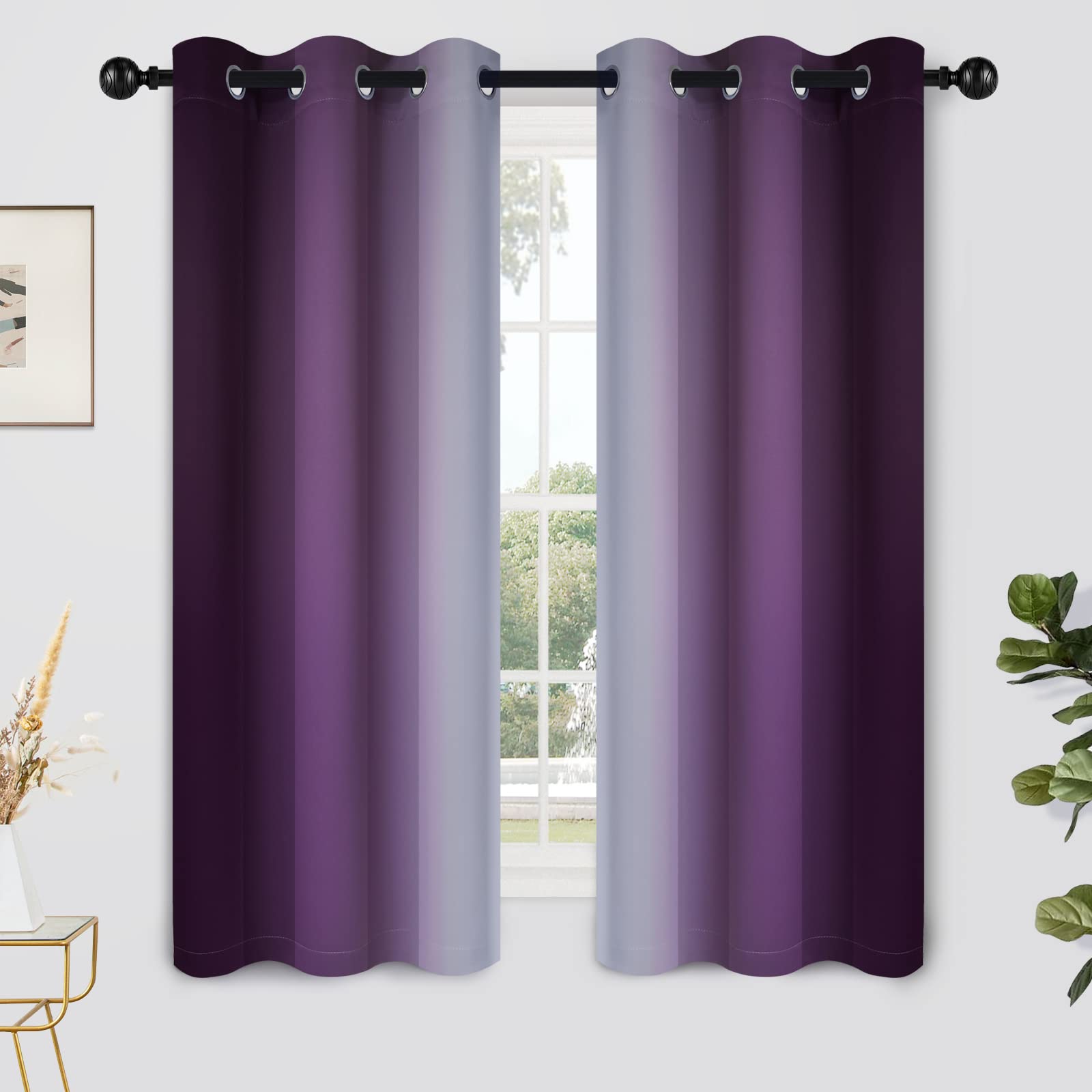 Yakamok Blue and Greyish White Ombre Curtains, Room Darkening Gradient Color Curtains for Bedroom, Light Blocking Thermal Insulated Window Drapes for Living Room(2 Panels, 52x84 Inch)