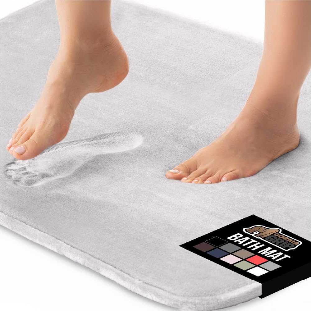 GORILLA GRIP Memory Foam Bath Rugs, Soft Absorbent Velvet Bathroom Mats, Durable Dots on Underside, Machine Washable Bathmat, Carpet Rug Room Decor for Shower Floor, 24x17 Mat, Graphite Gray