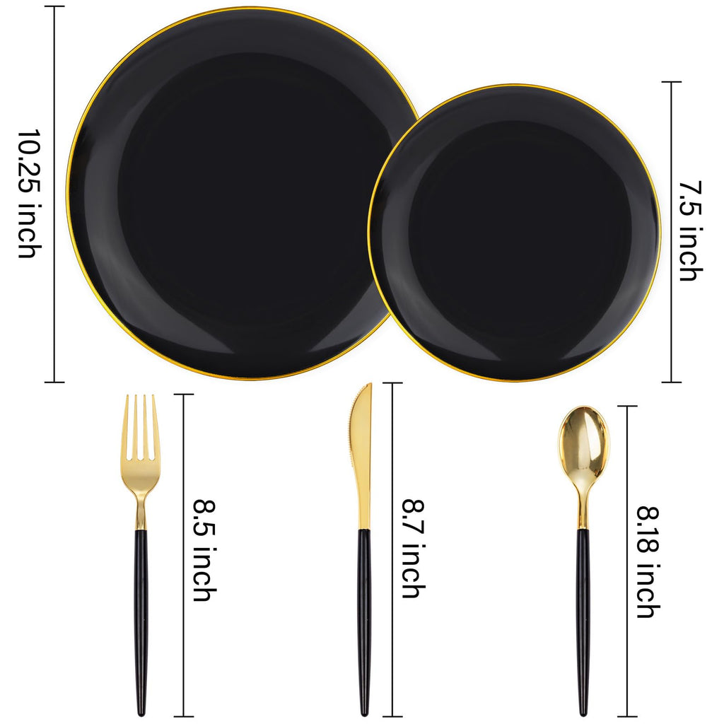 DaYammi 150Pcs Gold Plastic Plates with Disposable Silverware,White Gold Disposable Dinnerware Set - 30 Dinner Plate,30 Dessert Plate,90 Gold Cutlery with White Handles,Fancy Plates for Party Wedding