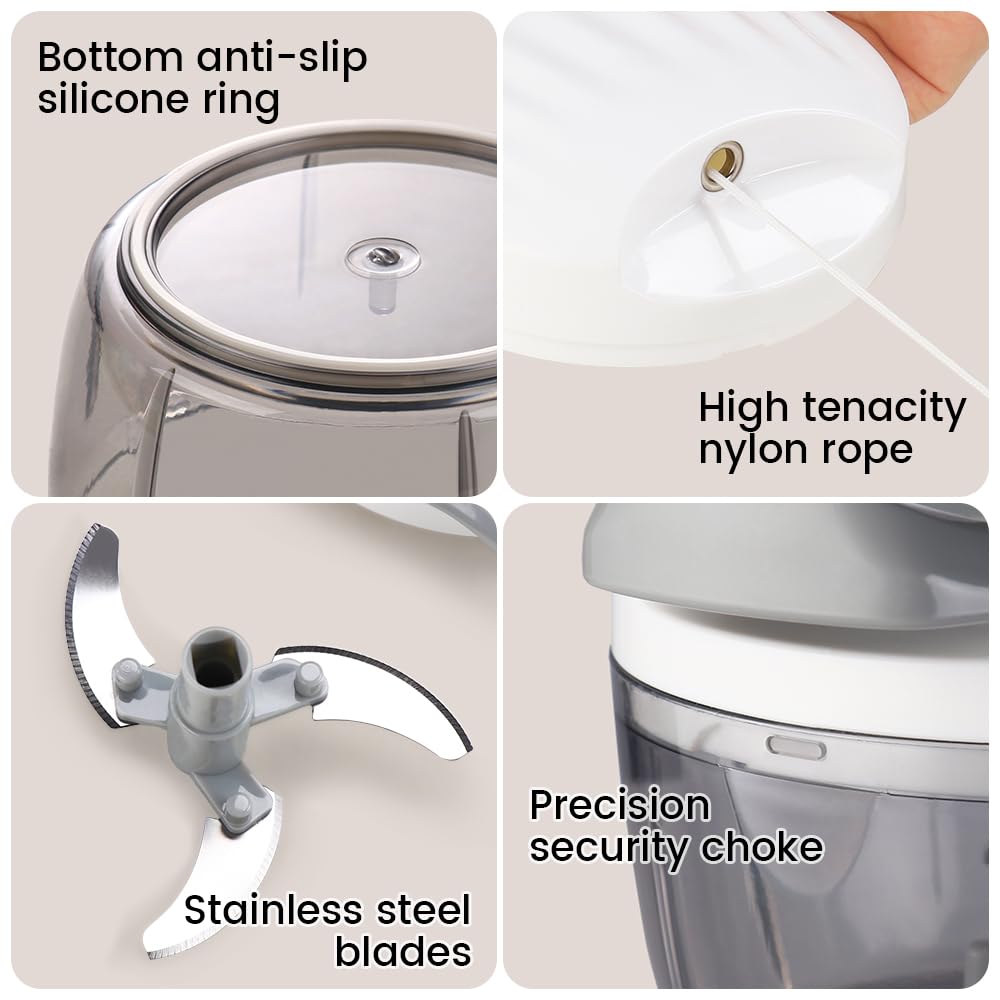 Manual Food Processor & Vegetable Chopper Green - 2.3 Cup Mini Hand-Pull Cord Kitchen Chopper for Onion, Garlic, Vegetables with 3 Stainless Steel Blades