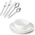 KINGSTONE 20 Piece Hammered Silverware Set and Bone China Dinnerware Sets, 12-Piece Dinnerware Set for 4