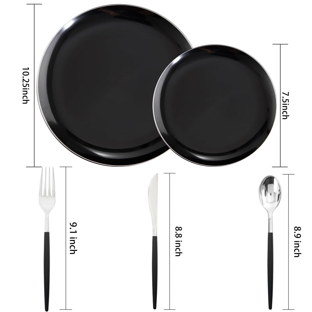 DaYammi 150Pcs Gold Plastic Plates with Disposable Silverware,White Gold Disposable Dinnerware Set - 30 Dinner Plate,30 Dessert Plate,90 Gold Cutlery with White Handles,Fancy Plates for Party Wedding