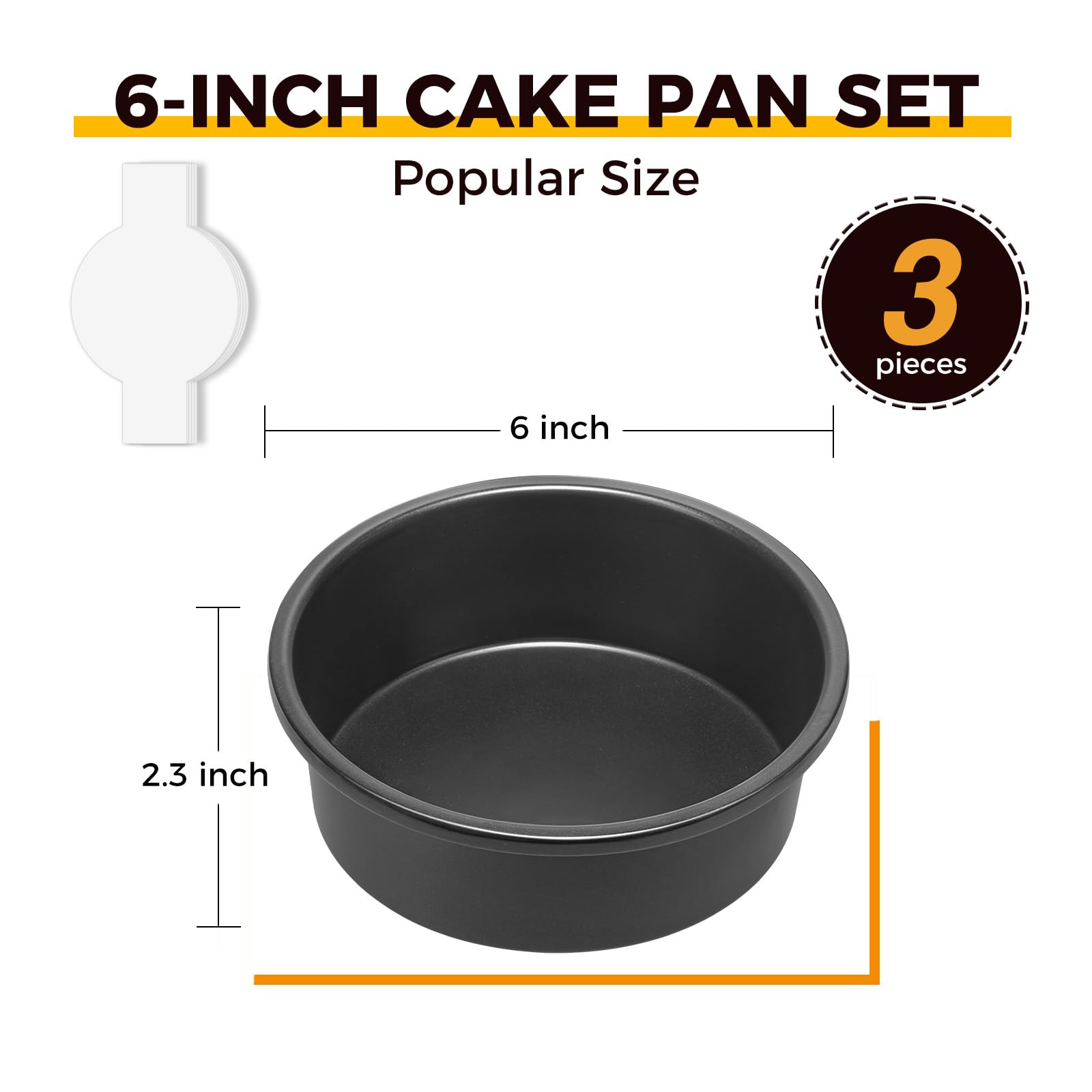 HONGBAKE 8x8 Cake Baking Pan Set, Nonstick Square Brownie Pans with Wider Grips, 2 Pieces, Heavy Duty, Grey