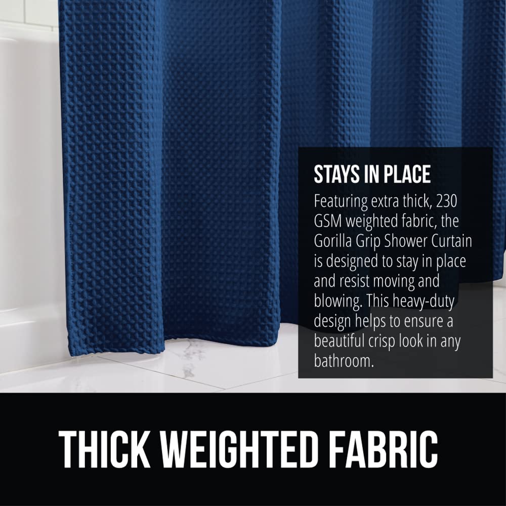 GORILLA GRIP Waffle Shower Curtain, Thick Weighted Fabric, Wrinkle and Rust Resistant, Classic Hotel Quality Design, Heavy Duty Long Curtains for Bathroom Showers, Bath Tubs, Machine Wash, 72x72 White