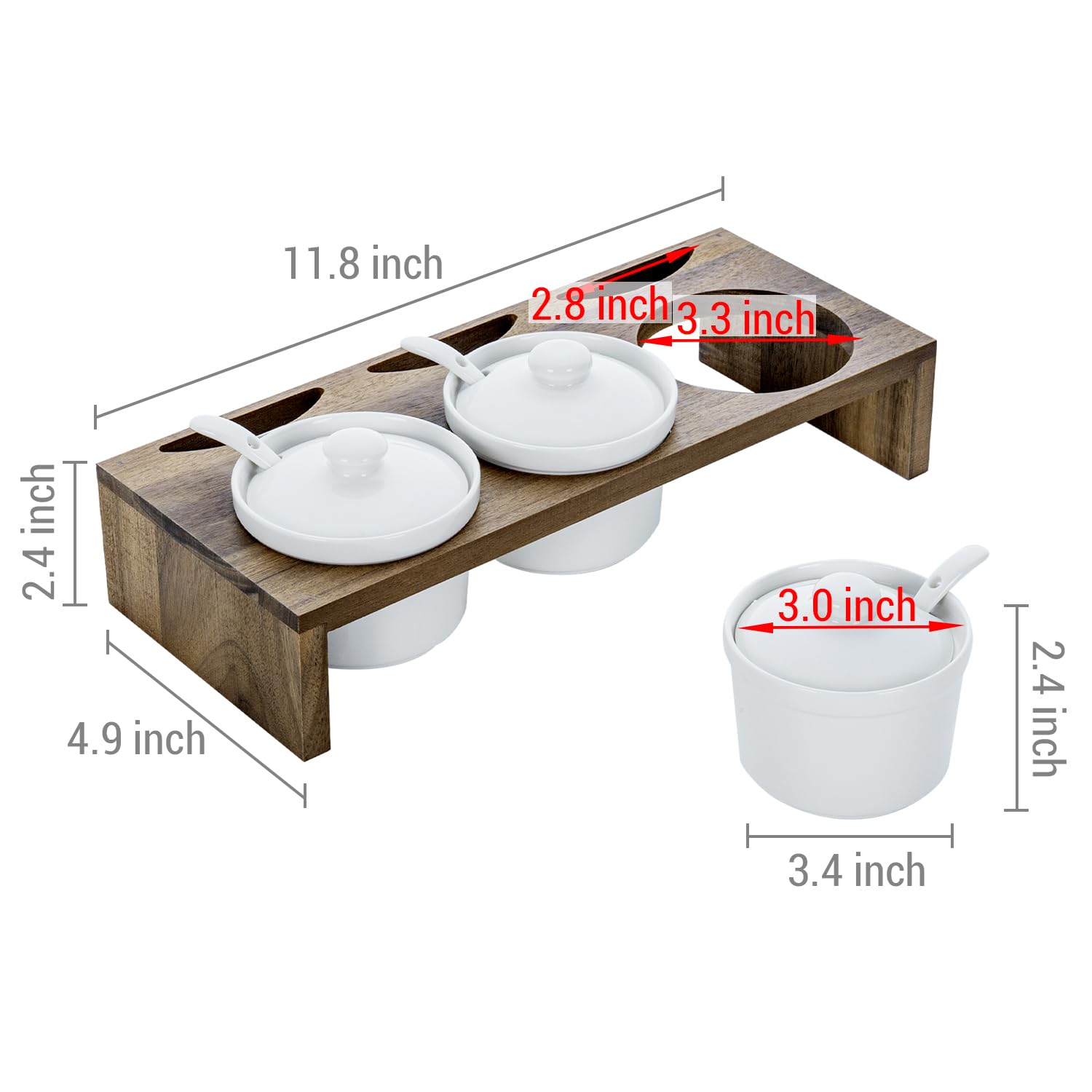 MyGift 10 Pcs Sauce Serving Dish, Hosting Party Essentials Host Gift, 3 Ceramic Ramekin Chip Dip Bowls with Lids & Spoons, Premium Bamboo Server Tray, Condiment Pot Entertaining