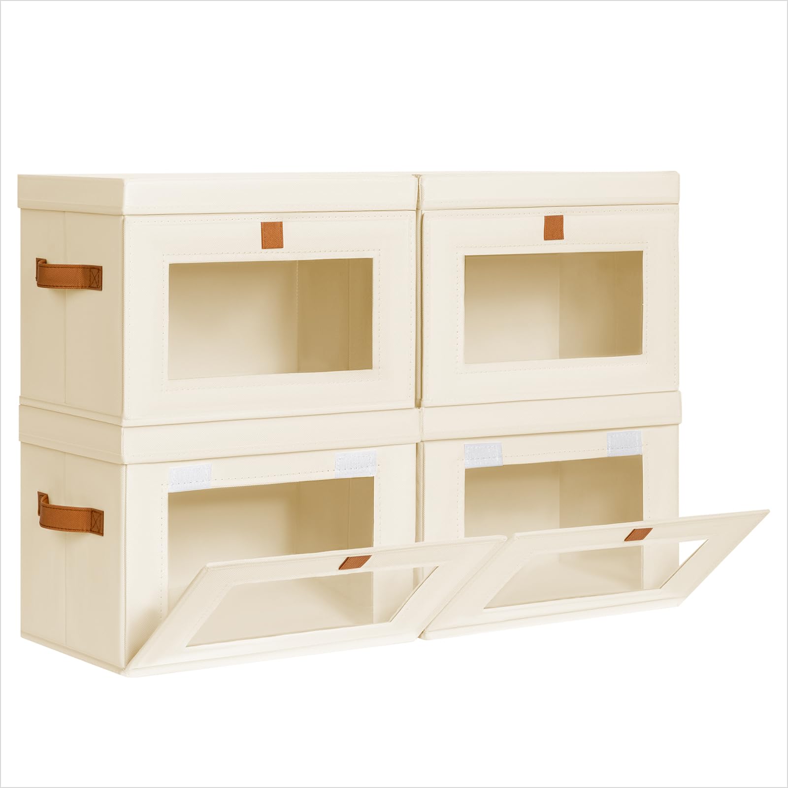 Homsorout Large Closet Storage Organizer - Clothes Storage Bins with Handles & Window, Collapsible Decorative Boxes with Lids, Fabric Containers for Living Room, Dorm, 2 Pack, Beige
