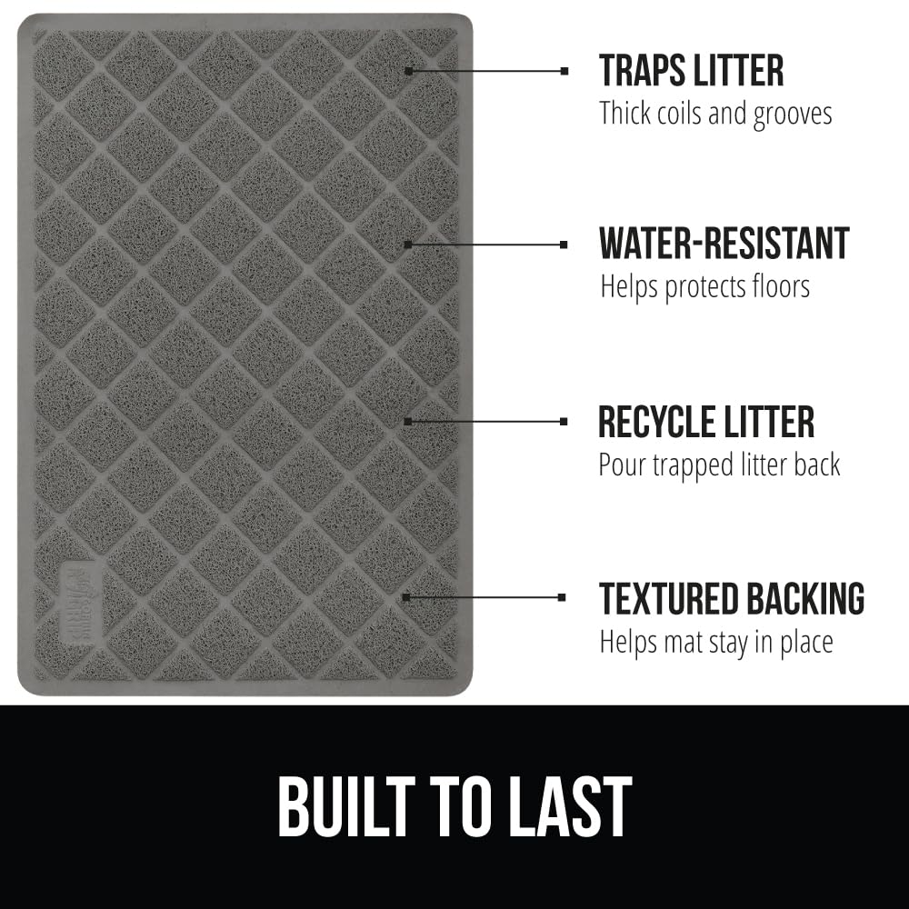 GORILLA GRIP Cat Litter Box Mat, Water Resistant, US Designed Kitty Litter Trapping Mats, Easy to Clean, Scatter Control, Less Mess and Clean Floors, Kitten Supplies for Indoor Cats, 24x17 Grey