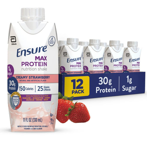 Ensure Max Protein Shake | French Vanilla | Ready to Drink | 30g Protein for Muscle Health | 1g Sugar, 4g Fiber | 11 fl oz, 12 Pack