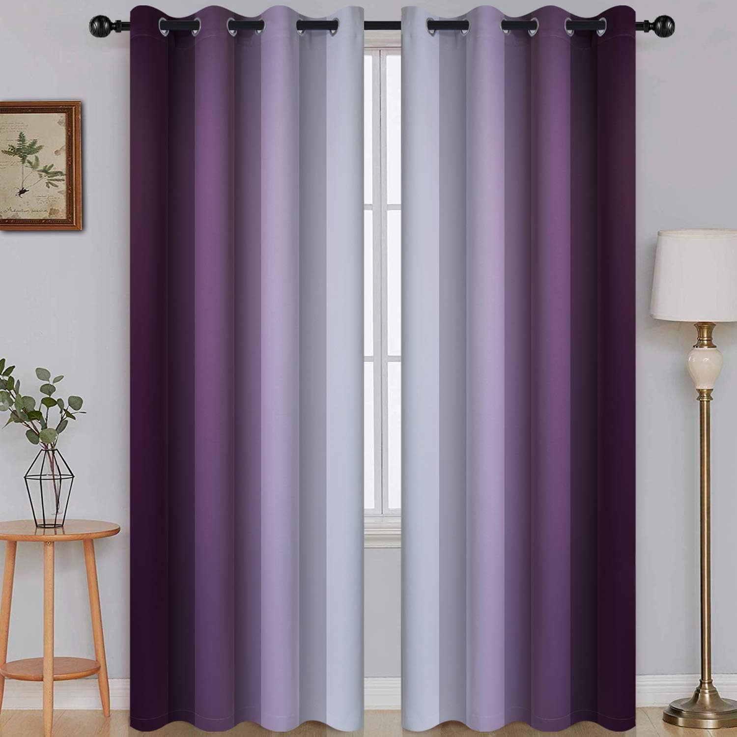 SimpleHome Ombre Room Darkening Curtains for Bedroom, Gradient Black to Grey White Light Blocking Thermal Insulated Grommet Window Curtain/Drapes for Living Room,2 Panels, 52x84 inches Length
