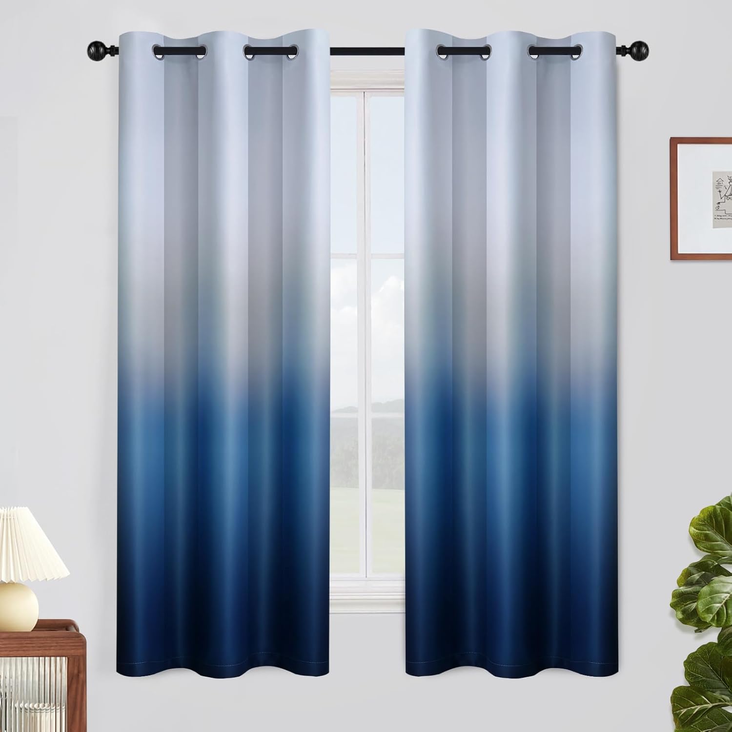 SimpleHome Ombre Room Darkening Curtains for Bedroom, Gradient Black to Grey White Light Blocking Thermal Insulated Grommet Window Curtain/Drapes for Living Room,2 Panels, 52x84 inches Length
